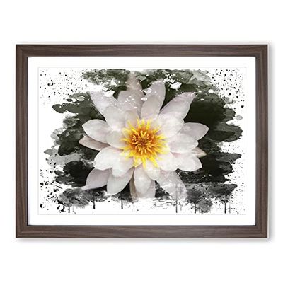 White Lily Flower No.1 V3 Modern Framed Wall Art Print, Ready to Hang Picture for Living Room Bedroom Home Office Décor, Walnut A2 (64 x 46 cm)