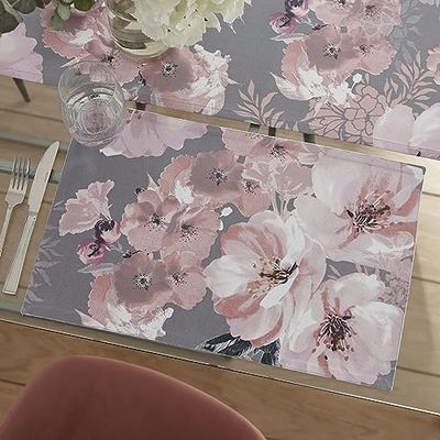 Catherine Lansfield Dramatic Floral Two Pack Wipe Clean Placemats Grey One Size KT/46659/W/PLM2/GY