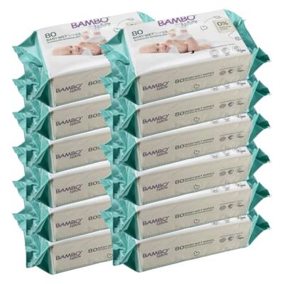 Bambo Nature Wet Wipes, Newborn Essentials, Eco-Friendly Baby Wipes, Gentle & Soft Wipes, Moisturising & Skin-Friendly Wet Wipes For On The Go, Sustainable Baby Essentials For Newborn - 12x 80 Wipes