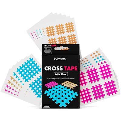 Kintex Cross Tape Kinésiologie, Boîte Mix, 102 Patchs en Grille Assortis, Crosstapes, Pansement en Grille, Taping Kinésiologique, Bande Adhésive, Bande Kinésiologie, Bleu, Rose, Beige