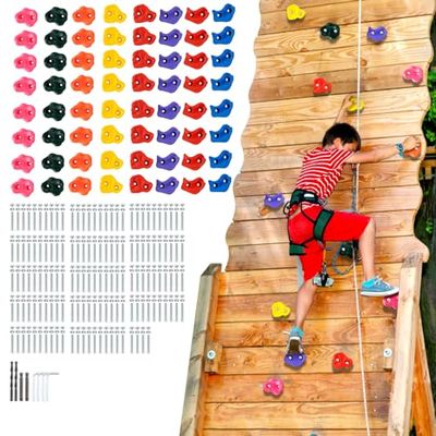 VEVOR 72 klimgrepen op rotsen in verschillende maten, meerkleurige klimstenen voor kinderen en volwassenen, met montageaccessoires, speelset voor gesloten en open speelplaatsen