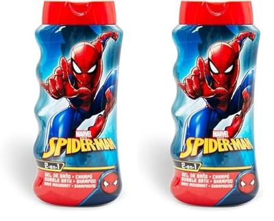 Spiderman Children Hair and Body Wash 2 in 1 Bubble Bath and Shampoo, Suitable for All Hair Types and Dry, Sensitive Skin and Scalp, 475 ml (Pack of 2)