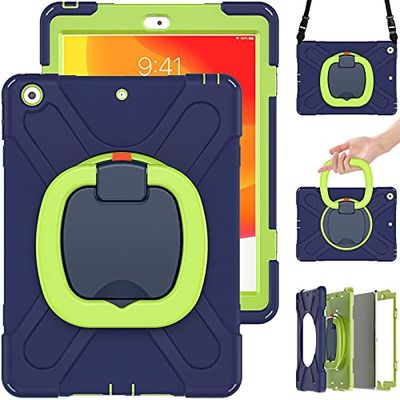 Commute Case voor iPad Pro 10.5 / Air3 2019, zware stabiele schokbestendige kinderhoes met displaybeschermfolie 3 in 1 schokbestendige bumper met 360° ringhouder standaard draagriem (marine + groen)