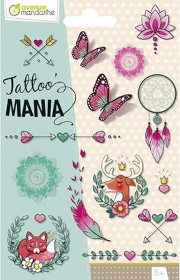 Avenue Mandarine CC054C - TATOO'MANIA - 1 vel 10,5 x 16 cm met 14 tatoos - vanaf 5 jaar - Boheem