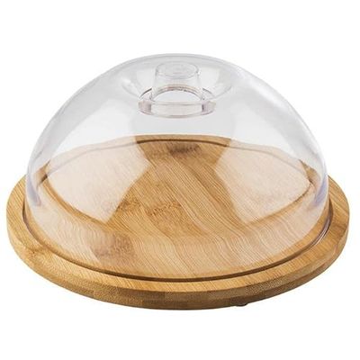 APS 822 Plateau avec capot - Plateau rond en bois en bambou avec couvercle (diamètre 20,5 cm, hauteur 10 cm) - Cloche à fromage, planche à fromage