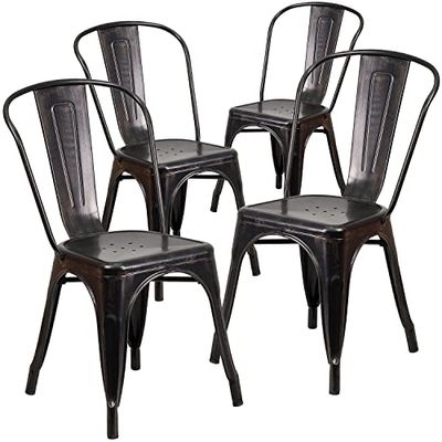 Flash Furniture Sedia in Metallo per Interni ed Esterni, Nero-Oro Antico, Set di 4, 4 unità