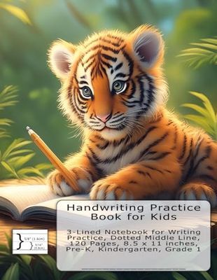 Handwriting Practice Book for Kids: 3-Lined Notebook for Writing Practice, Dotted Middle Line, 120 Pages, 8.5 x 11 inches, Pre-K, Kindergarten, Grade 1
