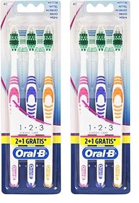 Oral-B Spazzolino Denti Manuale, Manico Ergonomico, Massimo Comfort e Controllo, Raggiunge le Aree più difficili, Pulizia Efficace, Spazzolino Setole Medie, Formato 3 pezzi Colori Assortiti