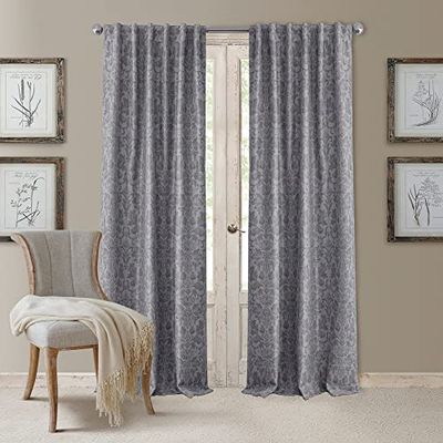 Elrene Home Fashions Antonia Panel de Cortina de Ventana con Bolsillo para Barra Opaca/pestaña Trasera, Tela, Plateado, W 52" x L 95" (1 Panels)