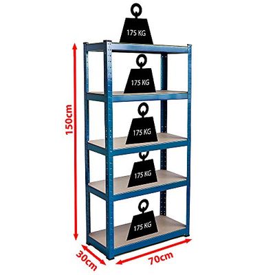 Shelving Unit with 5 Shelves High Bay Home Vida, Los Industrial Bearings, Compartments, Steel, Blue
