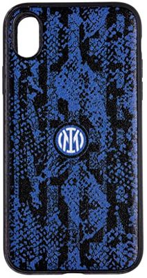 Inter Hi Tech Artisans Coque pour iPhone XS Max en TPU et Simili Cuir Noir et Bleu, Coque de qualité supérieure, Coque Officielle FC 2022, Logo Nouveau, Coque pour iPhone conçue et imprimée en Italie