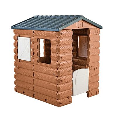 FEBER - Camping Cottage, cabaña de Juegos, una casita de Juguete Inspirada en la Naturaleza y con Aspecto de Madera, con Ventanas y Puerta abatibles,niños y niñas a Partir de 1año, Famosa (FEB05000)