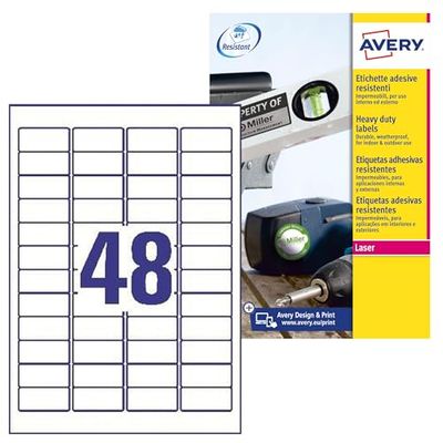 Paquete 8 hojas etiquetas de poliéster blanco-impresoras láser-45,7x21,2 mm avery l4778-8