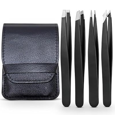 Happymots - Professional Hair Removal Tweezers for Facial Hair | Stainless Steel Precision Tweezers for Women and Men | Ingrown Hair Removal (4 Pieces)