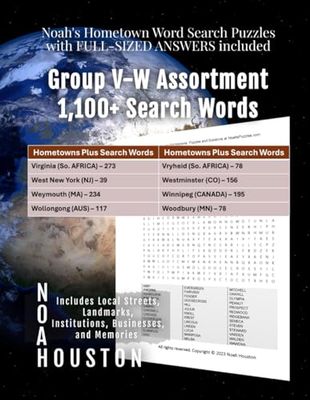 Noah’s Hometown Word Search Puzzles with FULL-SIZED ANSWERS included Group V-W Assortment: Includes Local Streets, Landmarks, Institutions, Businesses, and Memories