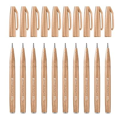 Pentel SES15C-12 - Bolígrafo de punta de fibra tipo pincel, color marrón claro - Pack de 10