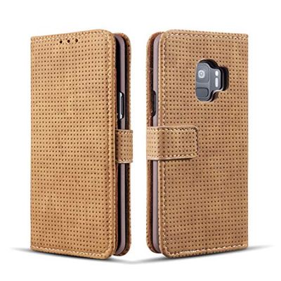 Carcasa de telefono Funda de Cuero con Tapa Horizontal Transpirable de Malla for Galaxy S9, con Ranura for Tarjeta, Soporte y Billetera (Negro) (Color : Marrón)