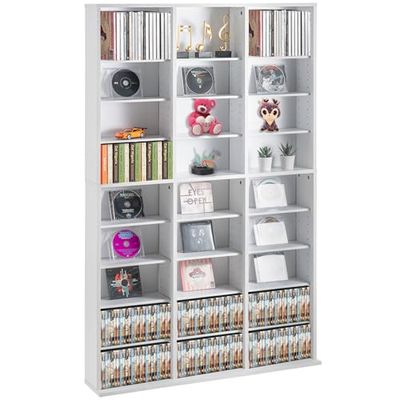 VEVOR Multimedia-opbergkast, plank voor dvd's 9 lagen, ruimte voor maximaal 756 cd's, verstelbare cd-vakken, 27 vakken, beschermt verzamelingen, muziek, films, videospelletjes, herinneringen, wit