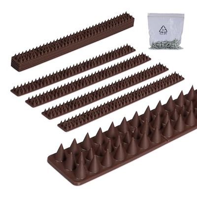 Relaxdays Fågelskrämma spikar set om 10, balkong och tak, 3-radig, plast, varje panel HBT 2 x 49 x 4 cm, duvförsvar, brun