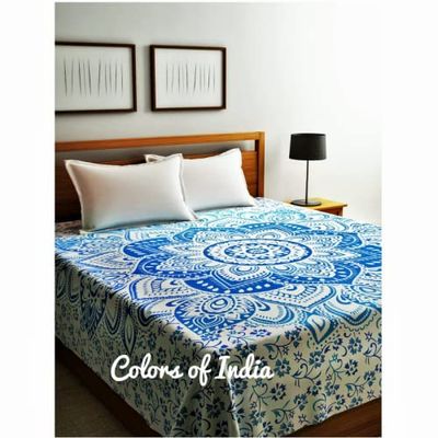 Blue bedspread, Queen size bedsheet, Bedspread Double, With 2 white pillow covers, FREE SHIPPING