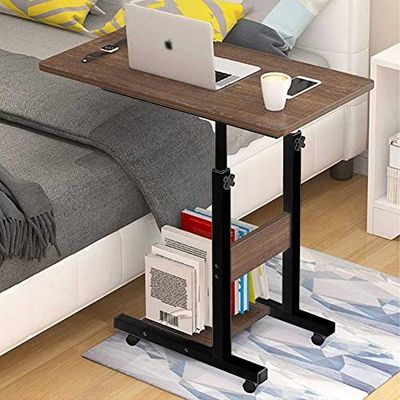 BAKAJI Bureau Table de Travail Porte Pc Ordinateur Hauteur Table Réglable Lit Lit Canapé avec Plan et Tablette en Bois MDF Structure Métal Design Moderne 60 x 40 x 86 cm (Noce)