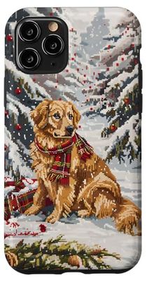 Carcasa para iPhone 11 Pro Funny Golden Retriever - Árbol de Navidad para mamá y papá