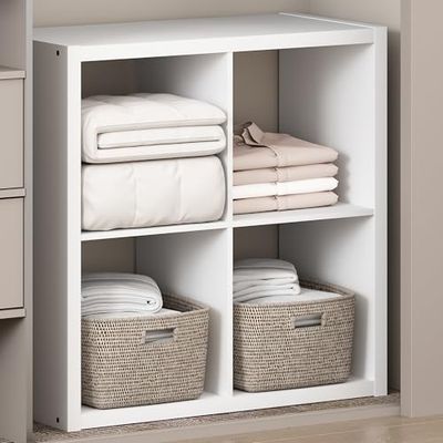 Furinno Cubic Étagère de Rangement Polyvalente Ouverte pour Vêtements et Placard, 4 Cubes, Blanc
