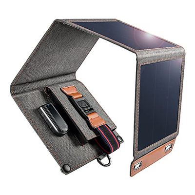 Cargador Solar, 14 W, Plegable, Panel Solar portátil, Resistente al Agua, Compatible con Dispositivos USB, Todos los teléfonos móviles, iPhone, Huawei, Xiaomi, iPad, cámara, Tableta, GoPro, etc.