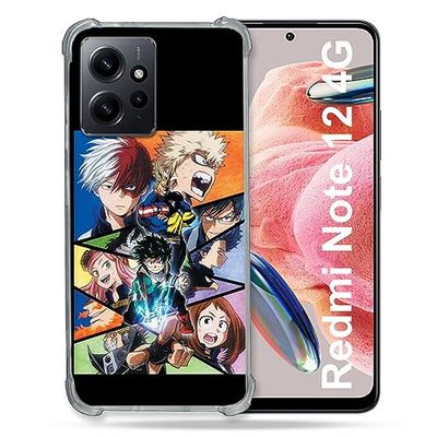Cokitec - Carcasa Reforzada de Cristal Templado para Xiaomi Redmi Note 12 4G Manga My Hero Academia, Color Negro