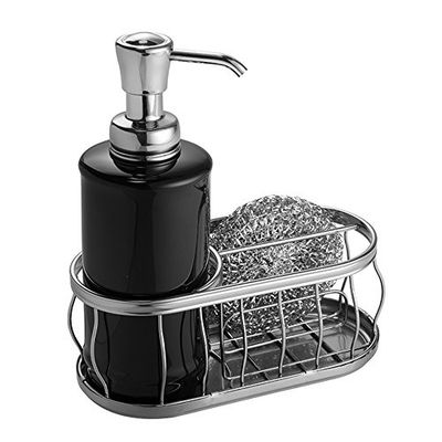 iDesign York Lyra Portasapone a Pompa, Ceramica, Nero, 9x17x20.5 cm