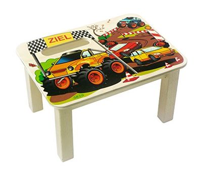 Hess Jouet en bois 30288 Repose-pied en bois, Monster Truck, Env. 34 x 25 x 19 cm Multicolore