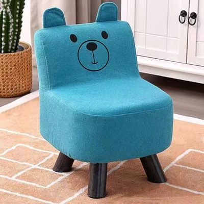 Shally Dogan Chaise pour Enfants, Design Ourson avec Rembourrage Doux à Haute densité, Fauteuil Repose-Pieds avec Structure en Bois et Pieds antidérapants, Tabouret idéal pour Chambre (Bleu)