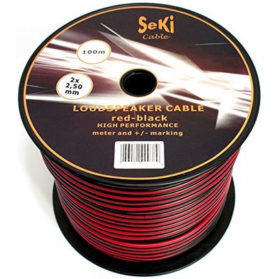 SeKi Câble d'enceinte 2 x 2,50 mm² - 100 m - Rouge/noir - CCA - Câble audio - Câble d'enceinte