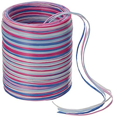 PRÄSENT C.E. PATTBERG Raffia Multicolor Cordino in rafia naturale fucsia-blu-bianco, lungh. 50 m, nastro per pacchi regalo, spago per decorazioni a 5 fili per accessori, bricolage e fai da te