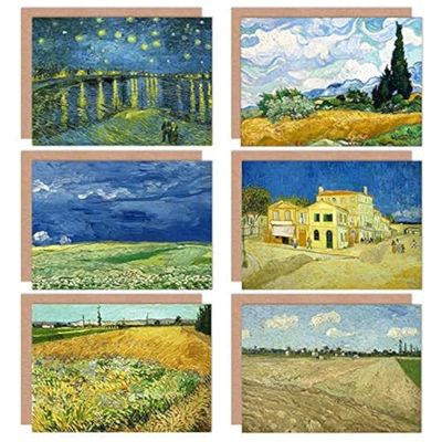 Artery8 Vincent Van Gogh Geploegde Yellow House Wheatfield Cypresses Starry Night Fine Art Greeting Card Pack of 6