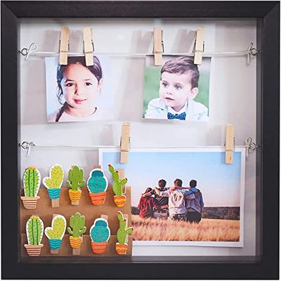 Gadgy Shadow Box Frame with 18 Clips | 10 x 10 Inch. | Picture Box Black | 3D Frame | Box Frame for Crafts 3D Deep | Deep Box Frame | Box Picture Frame | Deep Photo Frame