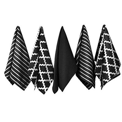 Penguin Home - Conjunto de 5 toalhas de chá de algodão 100 % - suave - durável - design elegante em preto com vários padrões - lavável na máquina - 65 x 45 cm