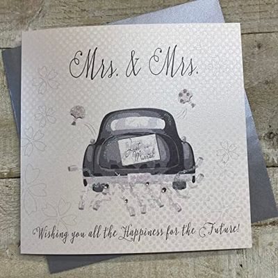 White Cotton Cards vrouw & vrouw handgemaakte bruiloft kaart (partnerschap, auto)