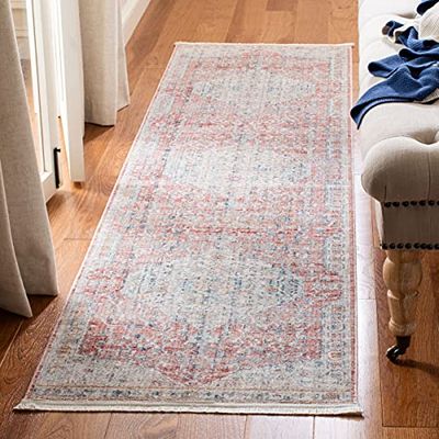 Safavieh Kenitra Collection KRA661U - Camino de Paseo con Flecos envejecidos, 2 pies 2 Pulgadas x 8 pies, Color Rosa y Gris