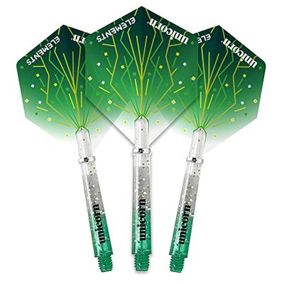 Unicorn Dart Shafts & Flights Set | Gripper 4 Elements Thunderstorm Combo Pack | Durable Polycarbonate | Two-Tone Green Gradient with Infused Specks | Long 41mm | 3 Stems & Flights