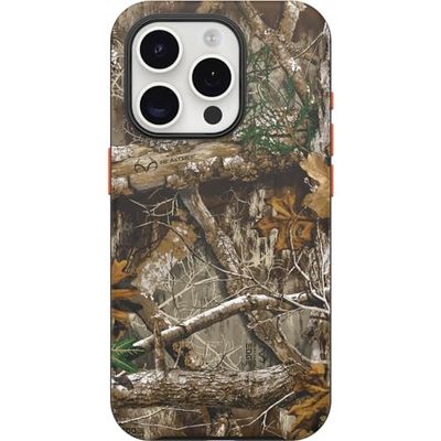 OtterBox iPhone 15 Pro (alleen) Symmetry Series Case - REALTREE EDGE (oranje/camo), klikt op MagSafe, ultrastrak, verhoogde randen beschermen camera en scherm