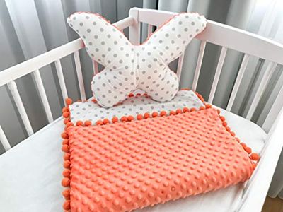 KOSPU Babyfilt, gosig filt, krypande filt, 100% bomull och plysch Minky (50 x 75 cm) + stor kudde fjäril