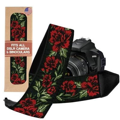 Art Tribute Rose Flowers Camera Strap For All DSLR Camera. Cotton Elegant Universal Neck & Shoulder Strap, Best Stocking Stuffer for Men & Women Photographers