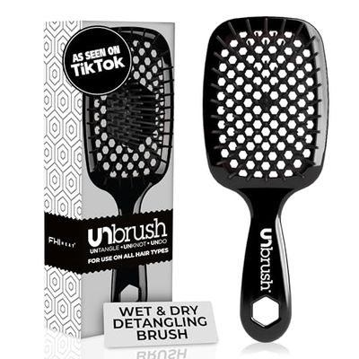 FHI HEAT Unbrush Wet & Dry Vented Detangling Hair Brush, Black