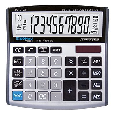 Calculadora de sobremesa DONAU Tech/K-DT4101-38 función raíz de 10 dígitos/ 136x134x28mm/ Color: Plateado/calculadora con Display de 10 dígitos/Doble energía / 5 años de garantía
