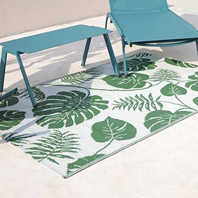 RED DECO AMAZONIE - Tappeto per esterni, 180 x 90 cm, colore: Verde/Bianco