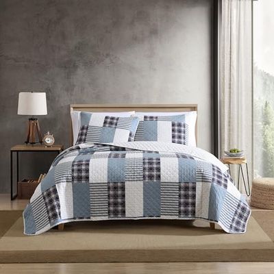 Eddie Bauer Quilt Set Biancheria da Letto Reversibile in Cotone con federe abbinate, Decorazione per la casa per Tutte Le Stagioni, Isola di Camano Prugna, Queen, 3 unità