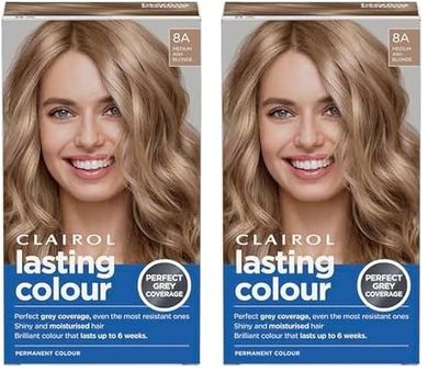 Clairol Lasting Colour Permanent Hair Dye | Ideal Grey Coverage | Shiny and Moisturised Hair | 8A Medium Ash Blonde (Pack of 2)