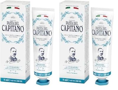 Pasta del Capitano 1905, Dentifrice pour Fumeurs, Spécialement Conçu pour les Fumeurs, Lutte contre la Formation de Tartre, Fraîcheur de la Menthe Poivrée, 100% Made in Italy, Tube de 75 ml (Lot de 2)