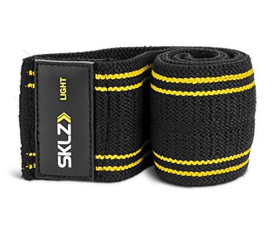 SKLZ Pro Knit Mini Band Fitnessband, Nero/Giallo - Banda antiscivolo per allenamento gambe e corpo, tessuto confortevole, resistenza regolabile, lavabile in lavatrice